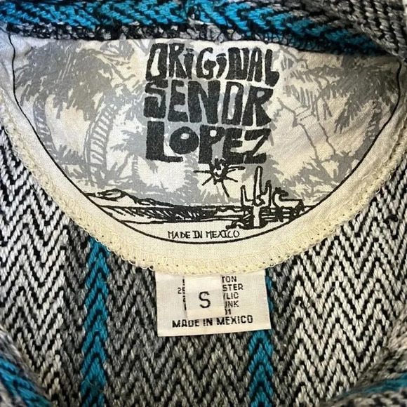 Original Senor Lopez gray/black/blue  Baja Beach hoodie size small - Picture 6 of 9